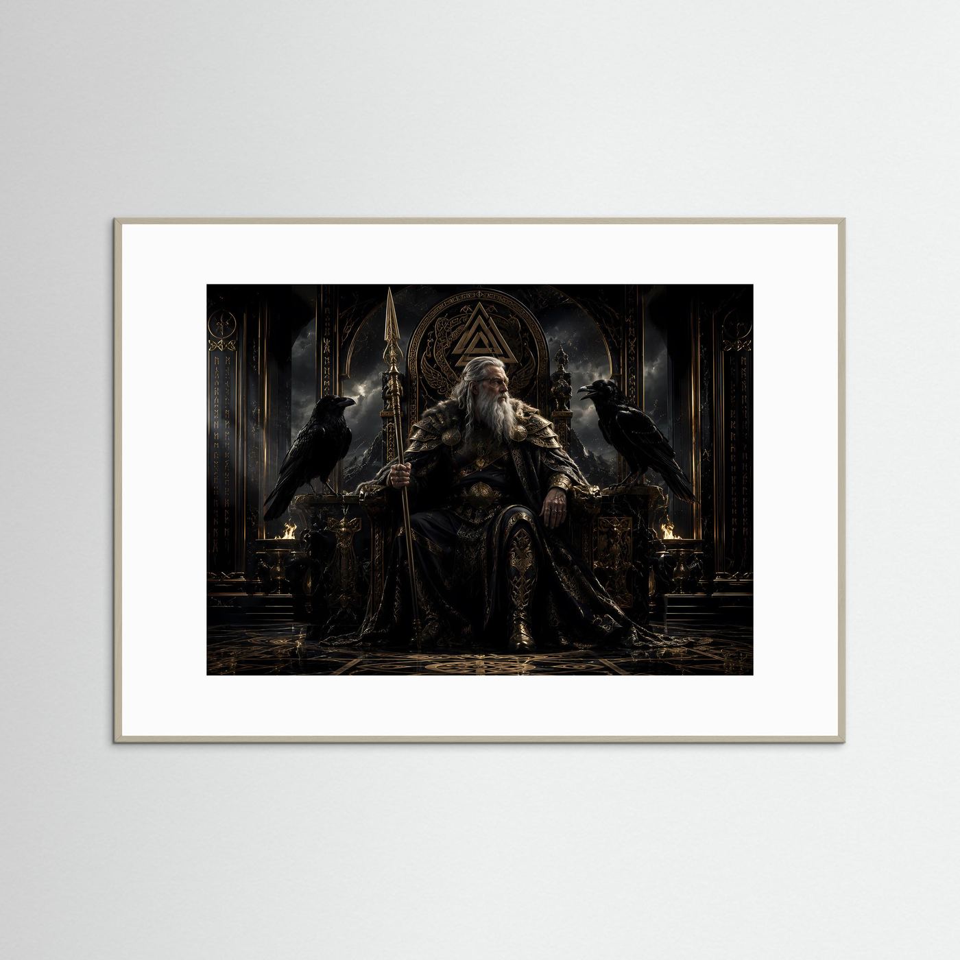 Majestätischer Odin auf dem Thron | Nordische Götter & Wikinger Poster Querformat
