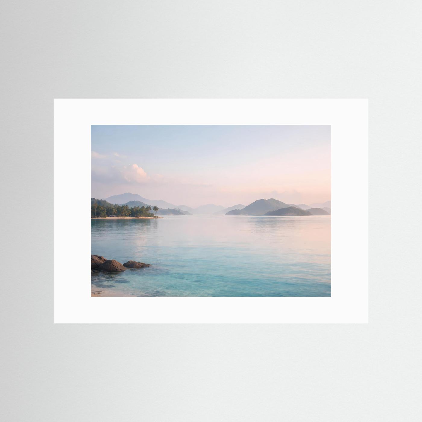 Tropische Bucht im Morgengrauen | Paradiesisches Insel Panorama Poster Querformat