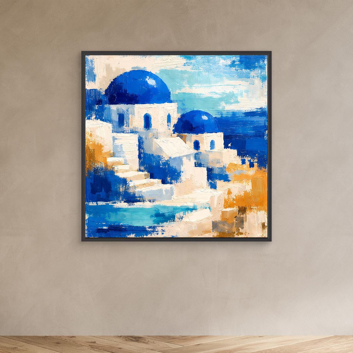 Leinwand Blau-weiße Häuser auf Santorin | Abstraktes Griechenland Wandbild