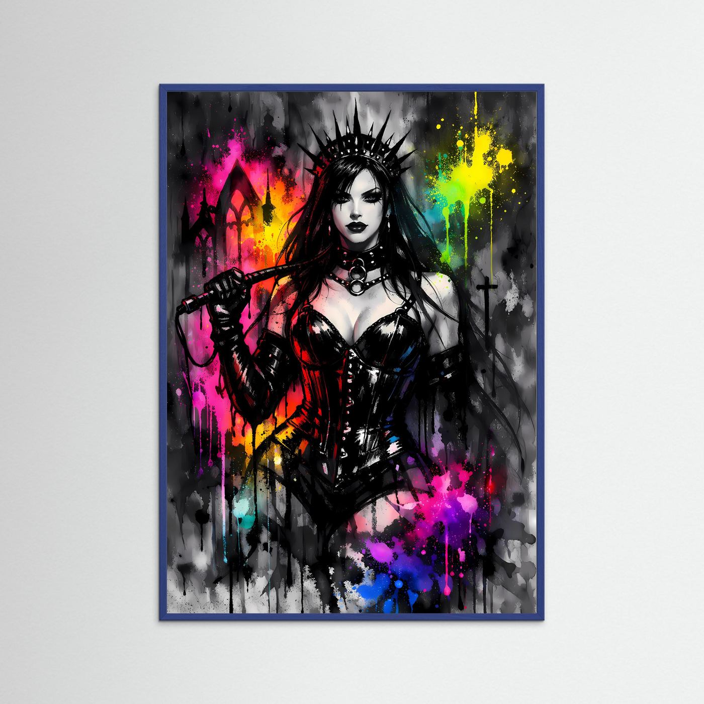 Gothic Queen Dominanz | Dunkles Fantasy Kunstposter mit Peitsche & Spiked Crown Hochformat