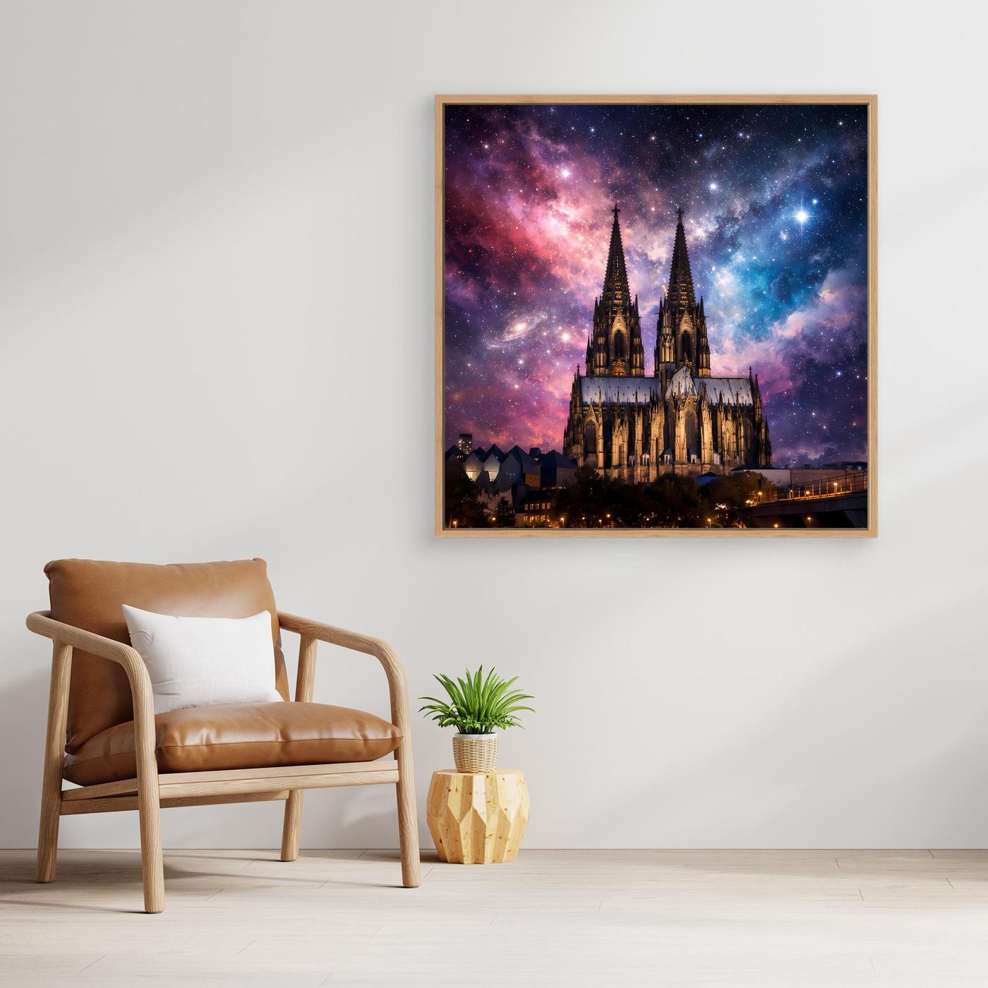 Leinwand Kosmischer Kölner Dom bei Nacht | Abstraktes Galaxie Wandbild