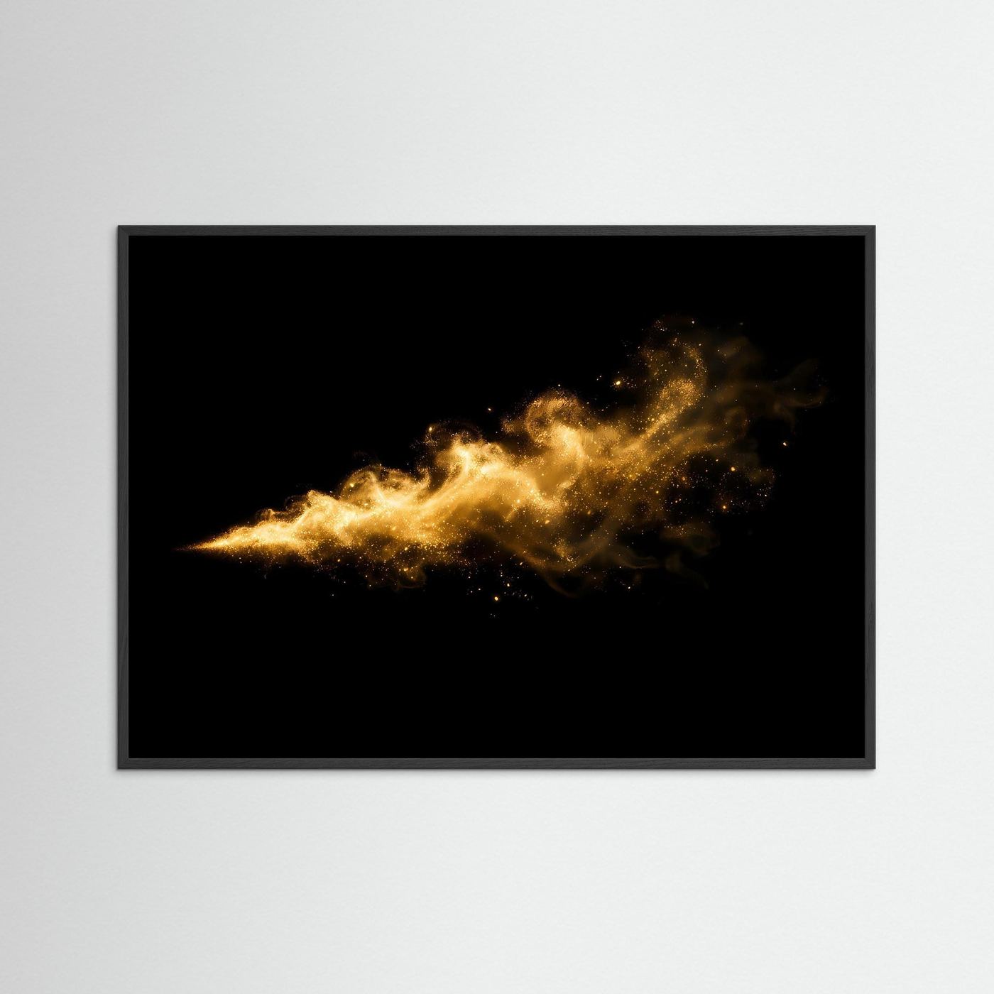 Eleganter Goldstaub im Rauchwirbel | Abstraktes Luxus Poster Querformat