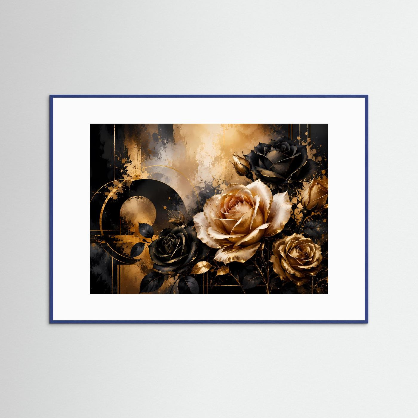 Rosen Poster Querformat | Elegante Blumen in Schwarz, Gold & Creme