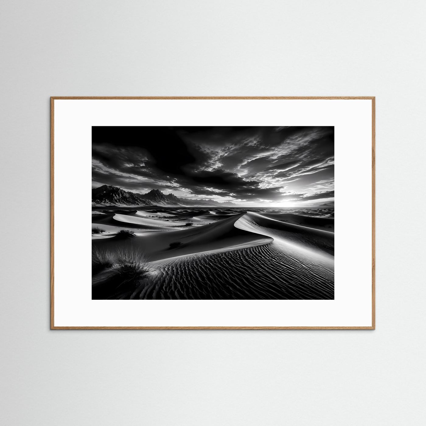 Schwarz Weiß Wüste Poster | Dünen Landschaft Wandbild | Monochrome Naturkunst | Minimalistische Wüstenfotografie | Fine Art Kunstdruck