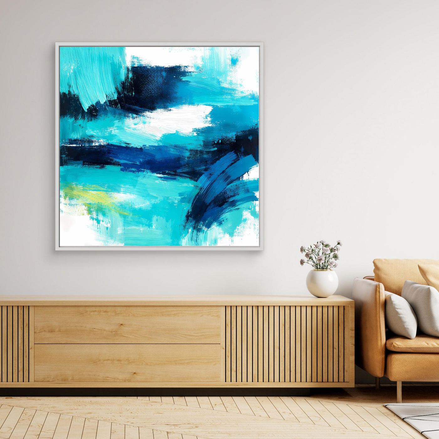 Premium Leinwand Modernes Abstraktes Wandbild Ocean Blue | Maritimes Kunstwerk im Impasto-Stil