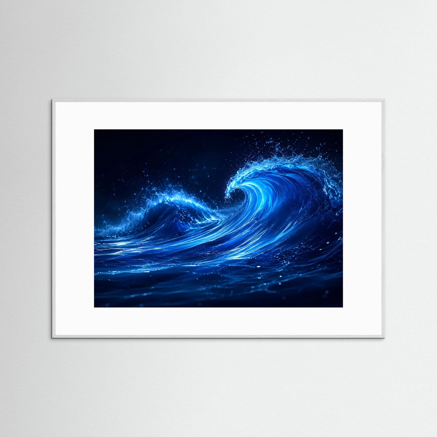 Kraft der Ozeane | Leuchtende Blaue Welle Poster im Modern Art Stil