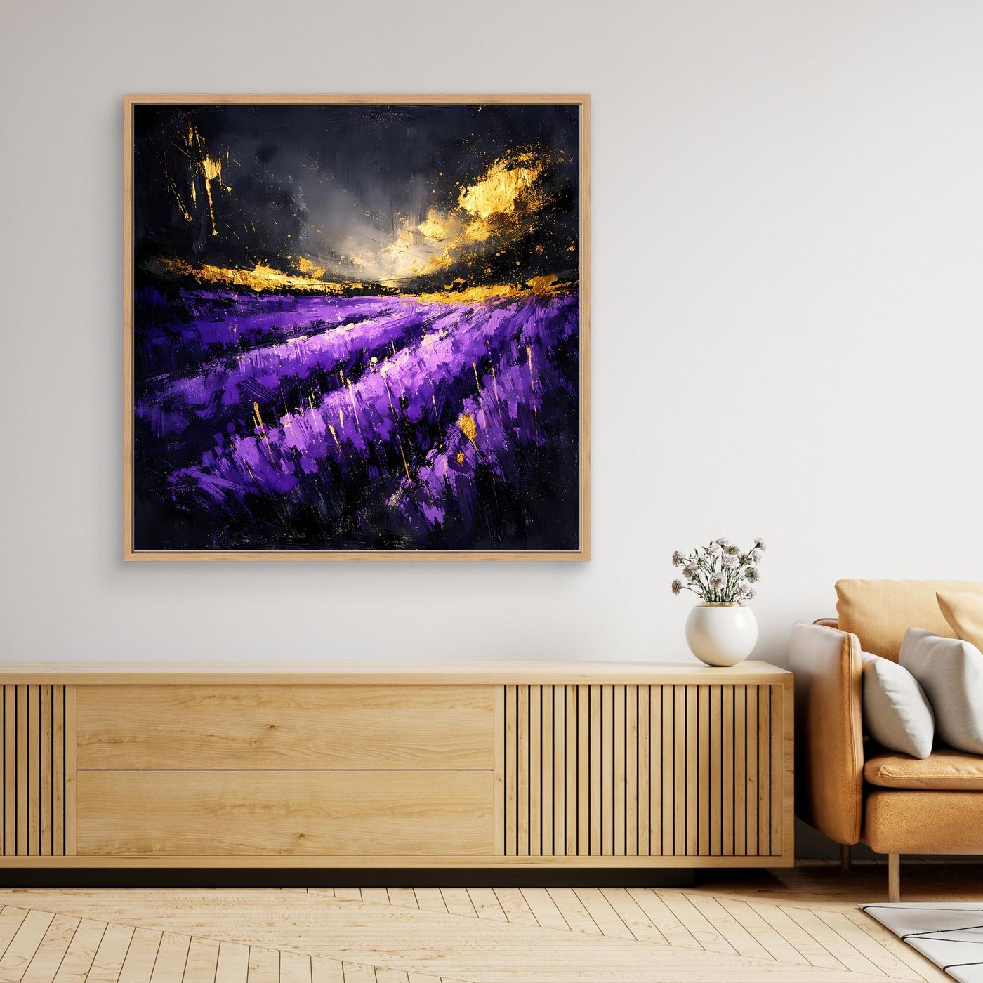 Leinwand Abstraktes Lavendelfeld im Abendlicht | Modernes Natur Wandbild