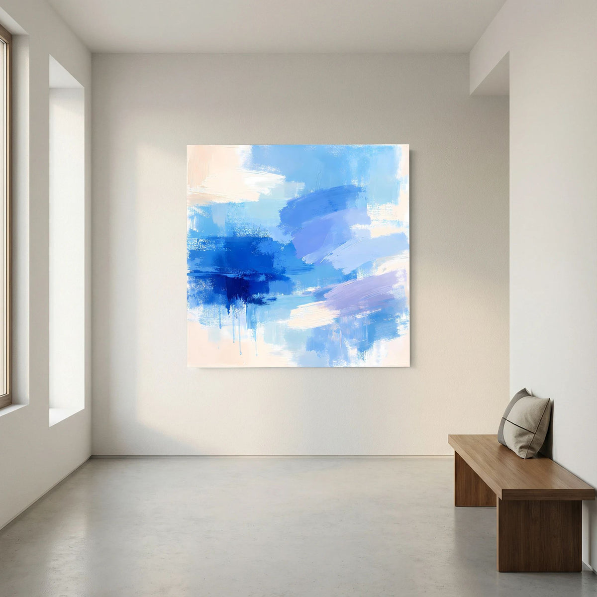 Leinwand Abstrakte Blaue Pinselstriche | Modernes Minimalistisches Wandbild Meer