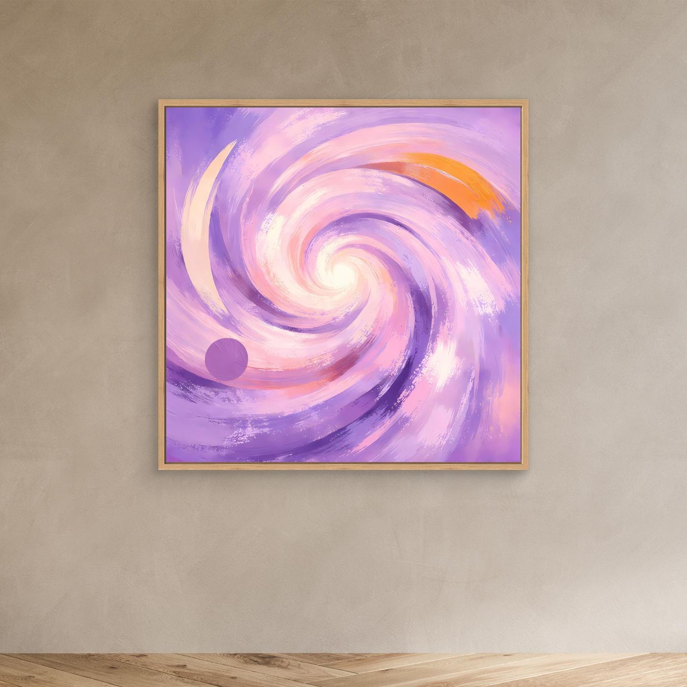 Leinwandbild mit abstraktem Pastell-Wirbel in Flieder und Rosa, Holzrahmen