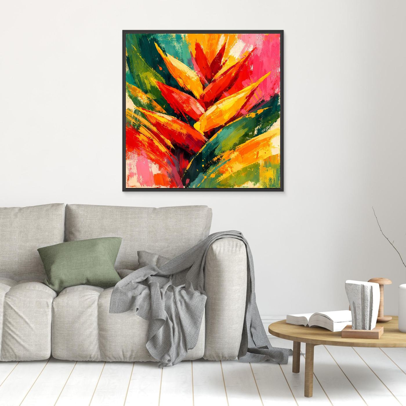 Leinwand Abstrakte Helikonie Blüte | Modernes Tropen Wandbild Bunt Exotisch