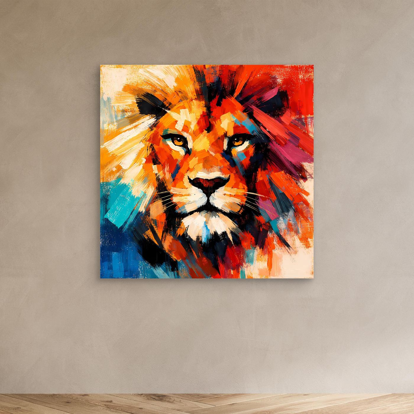 Leinwand Majestätischer Löwe im Farbenrausch | Abstraktes Tier Wandbild