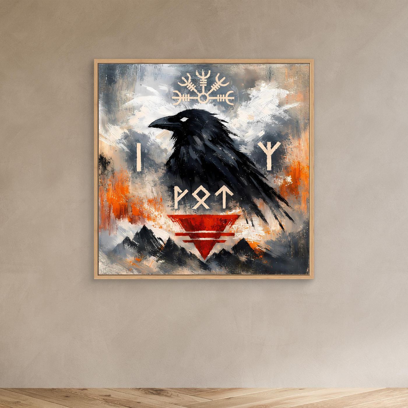 Leinwand Odin's Rabe | Wikinger Runen & Vegvísir Nordisches Wandbild