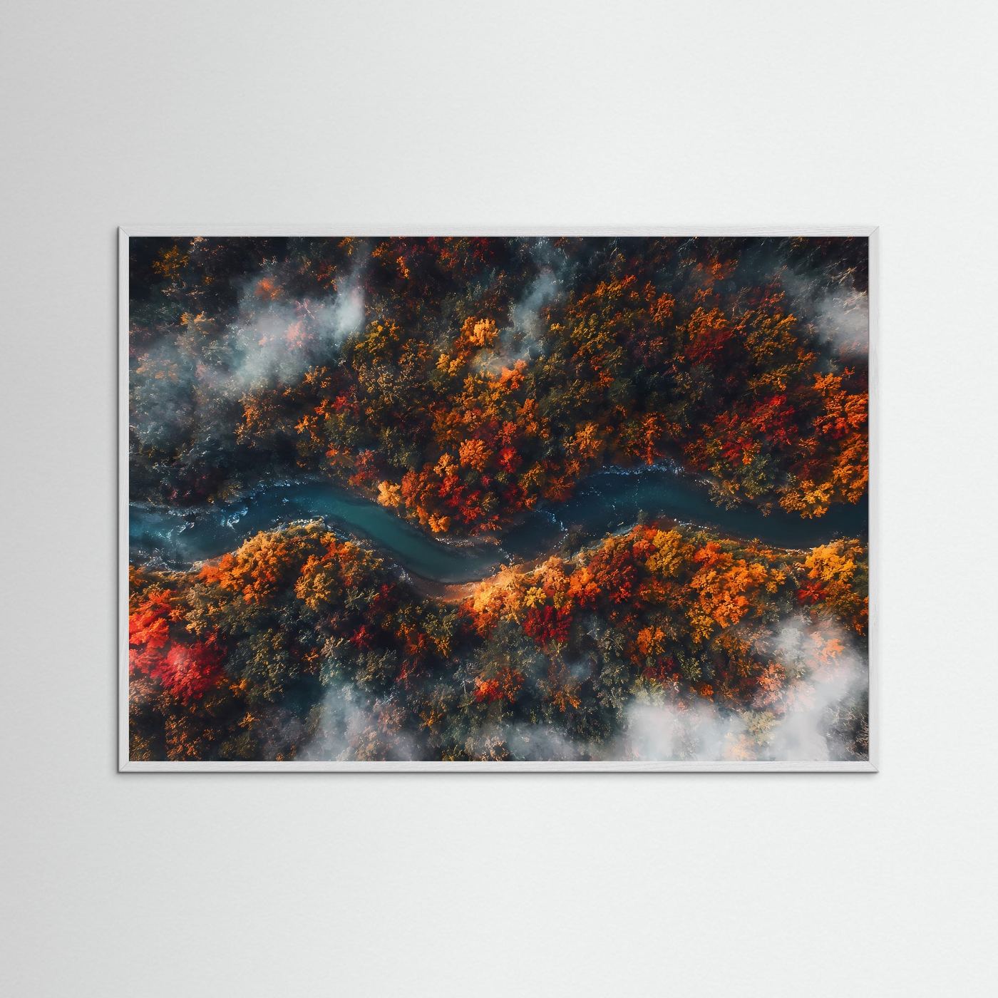 Herbstwald aus der Vogelperspektive | Mystischer Fluss im Nebel