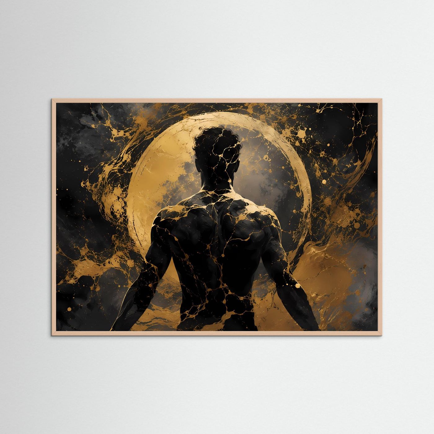 Abstrakter Männerakt Poster | Gold Schwarz Wandkunst | Moderner männlicher Rücken | Elegante Luxus Wall Art | Minimalistisches Leinwandbild