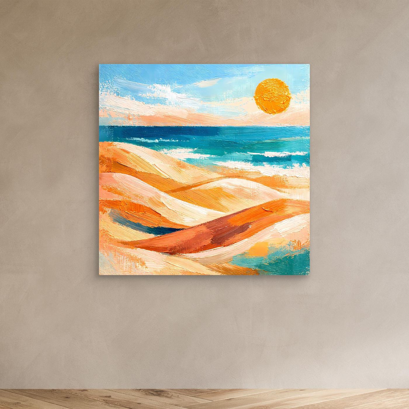 Leinwand-Wandbild mit abstraktem Strand und Meer, Sonnenmotiv, ohne Rahmen