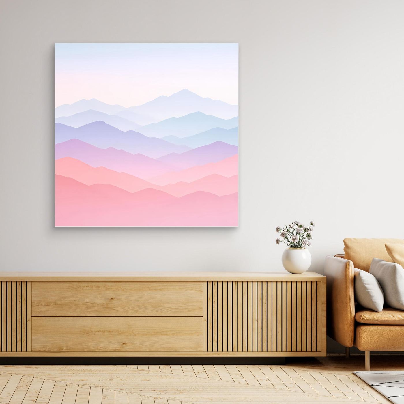 Leinwandbild mit pastellfarbenem Bergpanorama ohne Rahmen