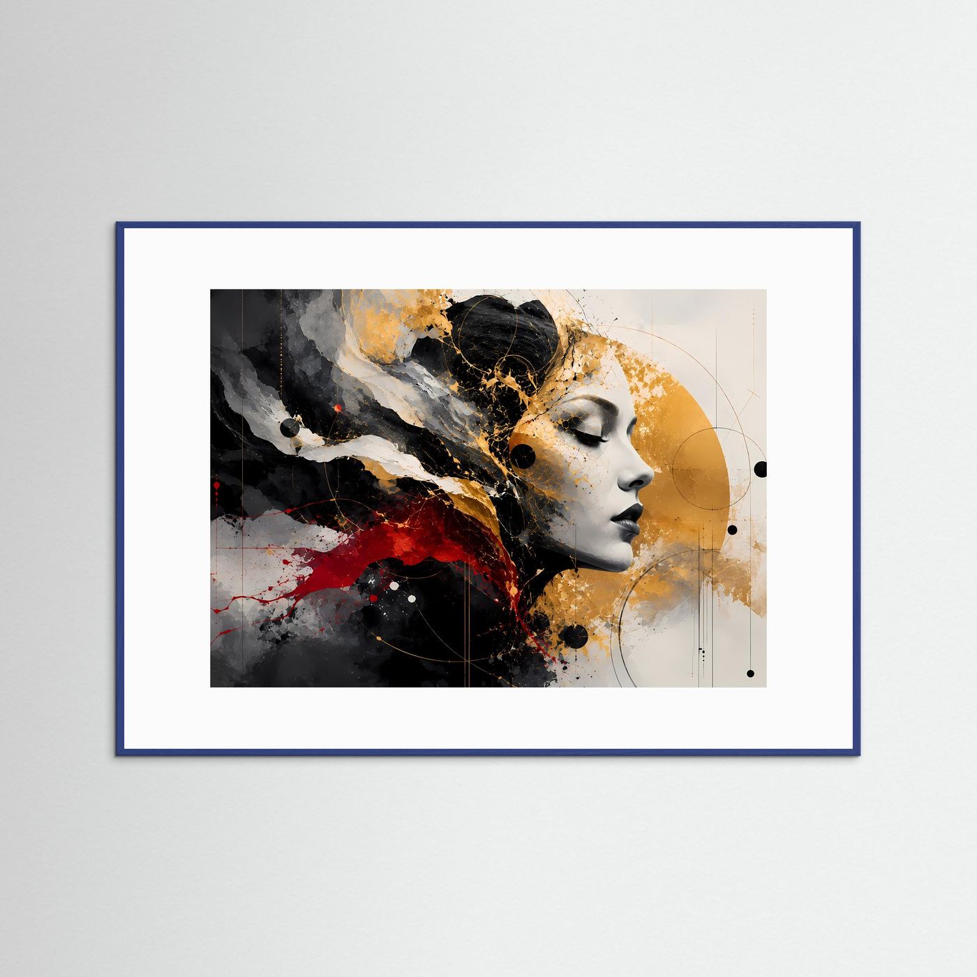 Abstraktes Frauenporträt Poster | Schwarz Gold Rot Wandkunst | Modernes Gesicht Kunst | Elegante Leinwand | Luxus Wall Art