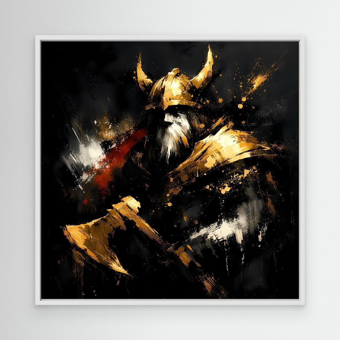 Leinwand Goldener Wikinger Krieger | Abstraktes Nordmann Wandbild Modern