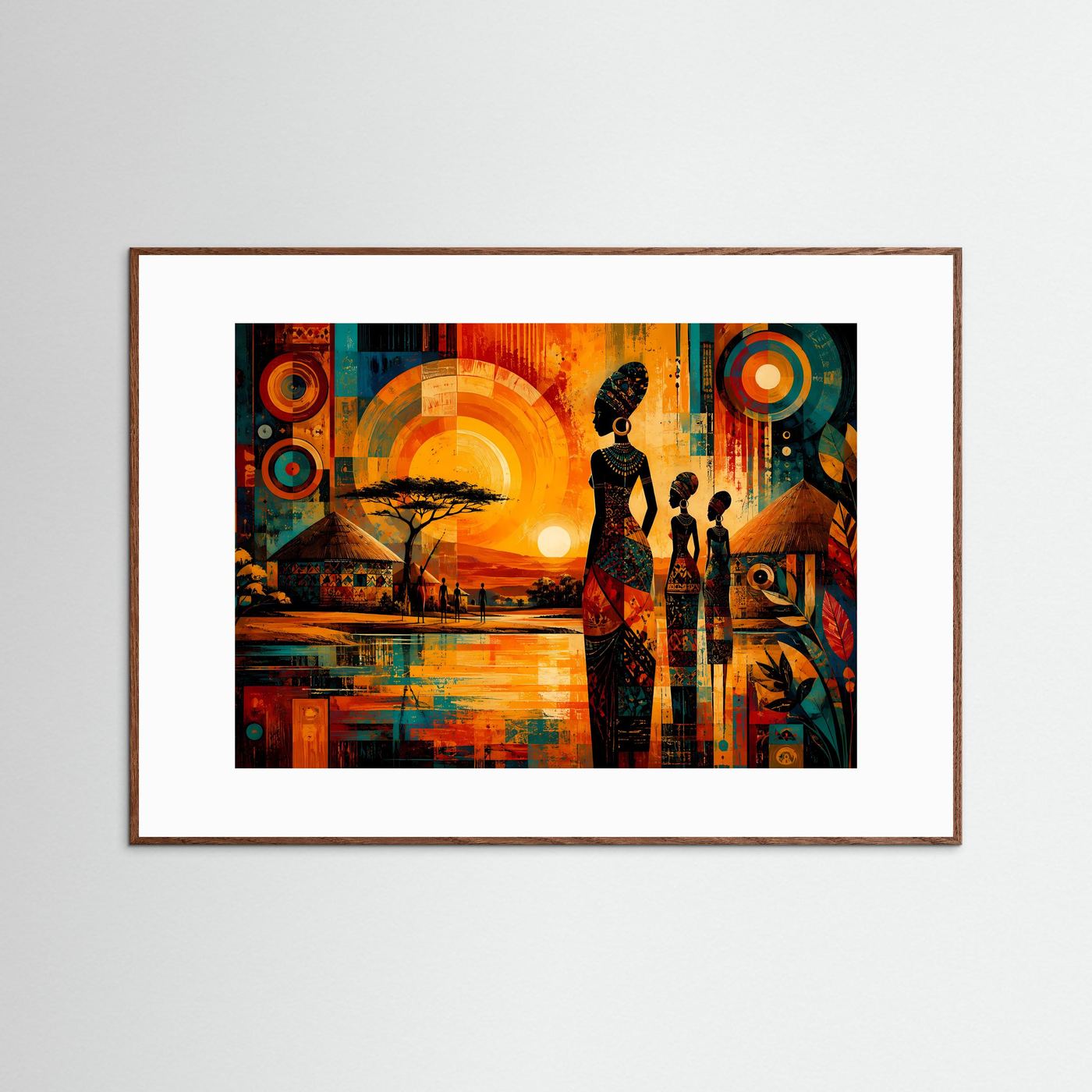 Afrikanische Frauen im Sonnenuntergang | Modernes Wandbild mit Ethno-Art & Landschaft