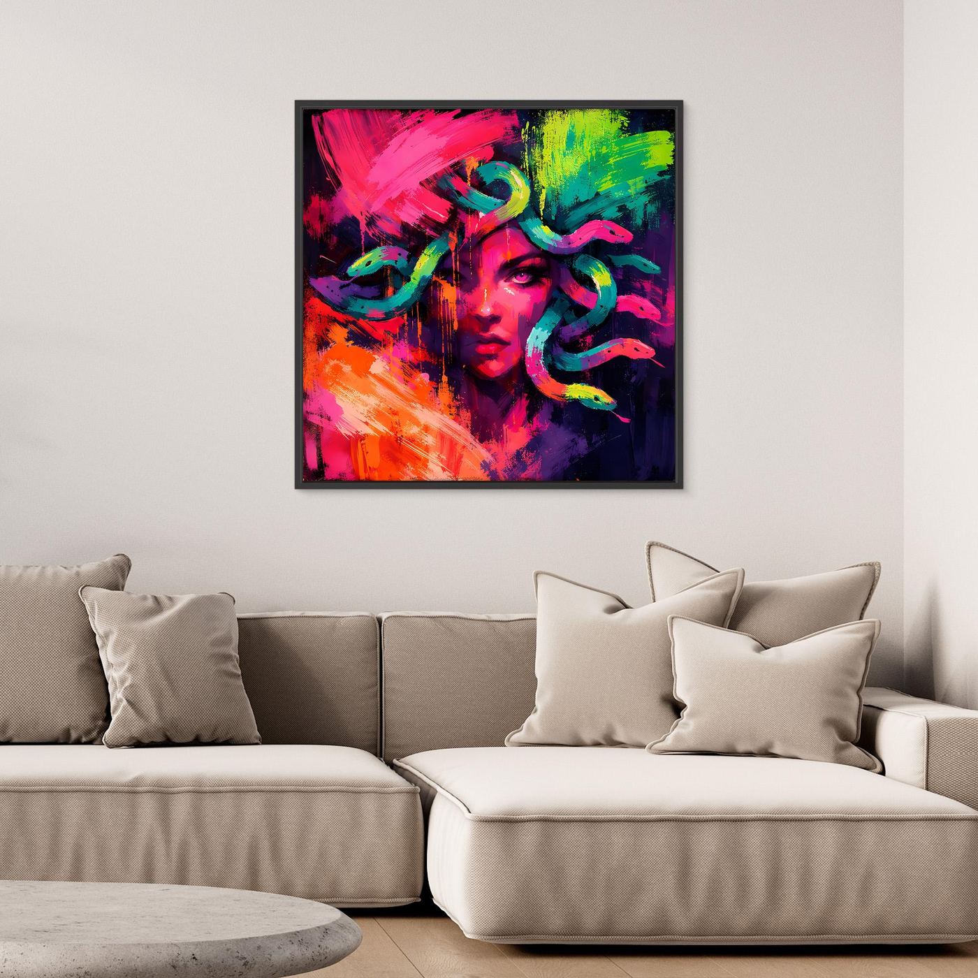 Leinwandbild Abstrakte Medusa im Neon-Stil | Moderner Mythos