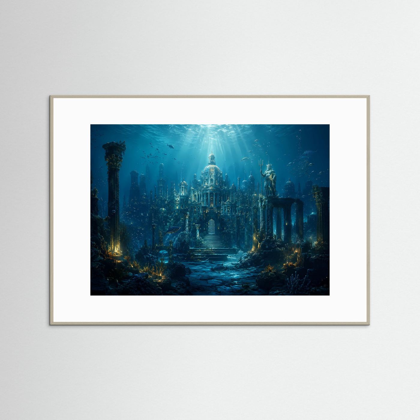 Versunkene Unterwasserstadt Atlantis | Mystische Ozean & Tempel Poster Querformat