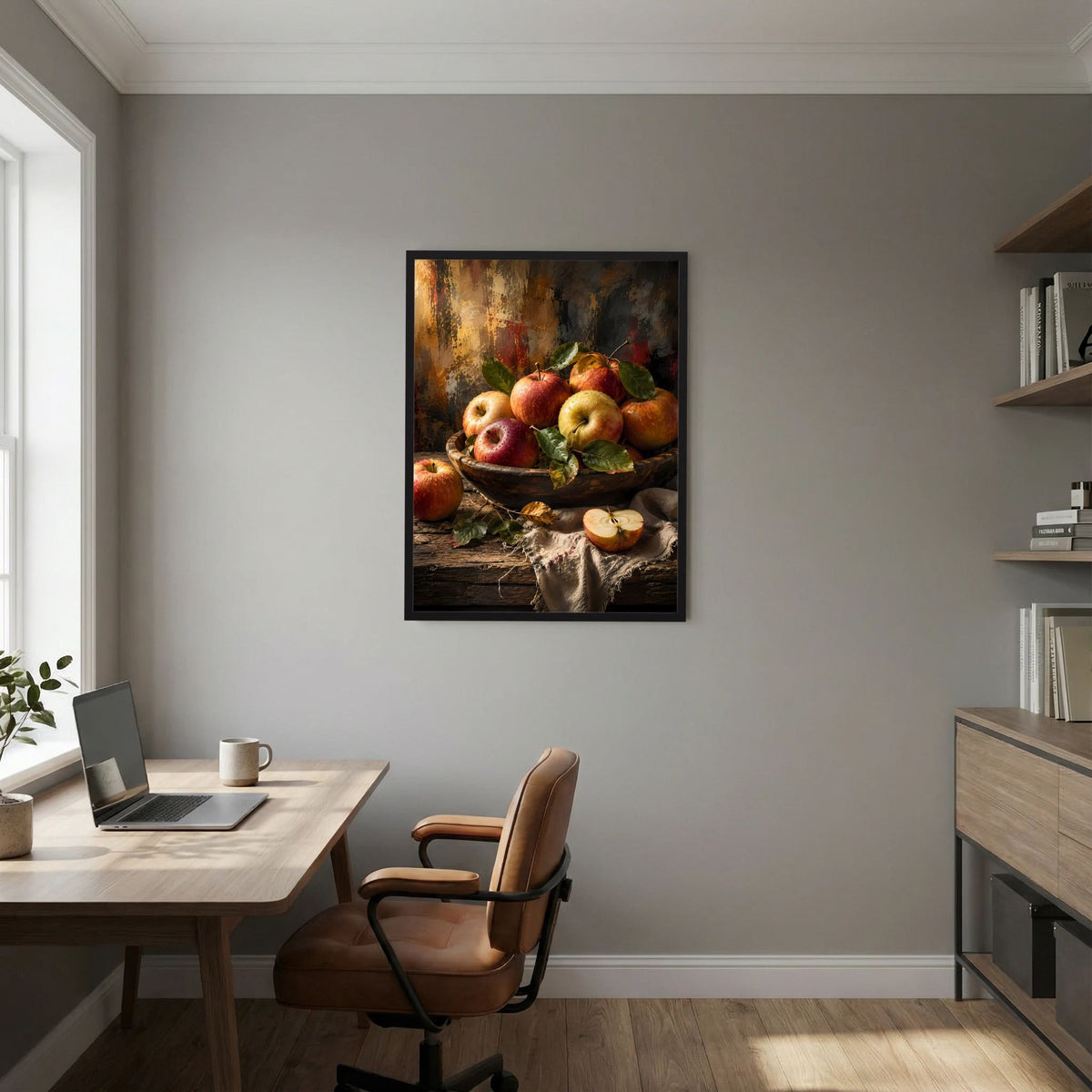 Gerahmtes Poster im Hochformat mit Stillleben-Äpfeln in einer Schale