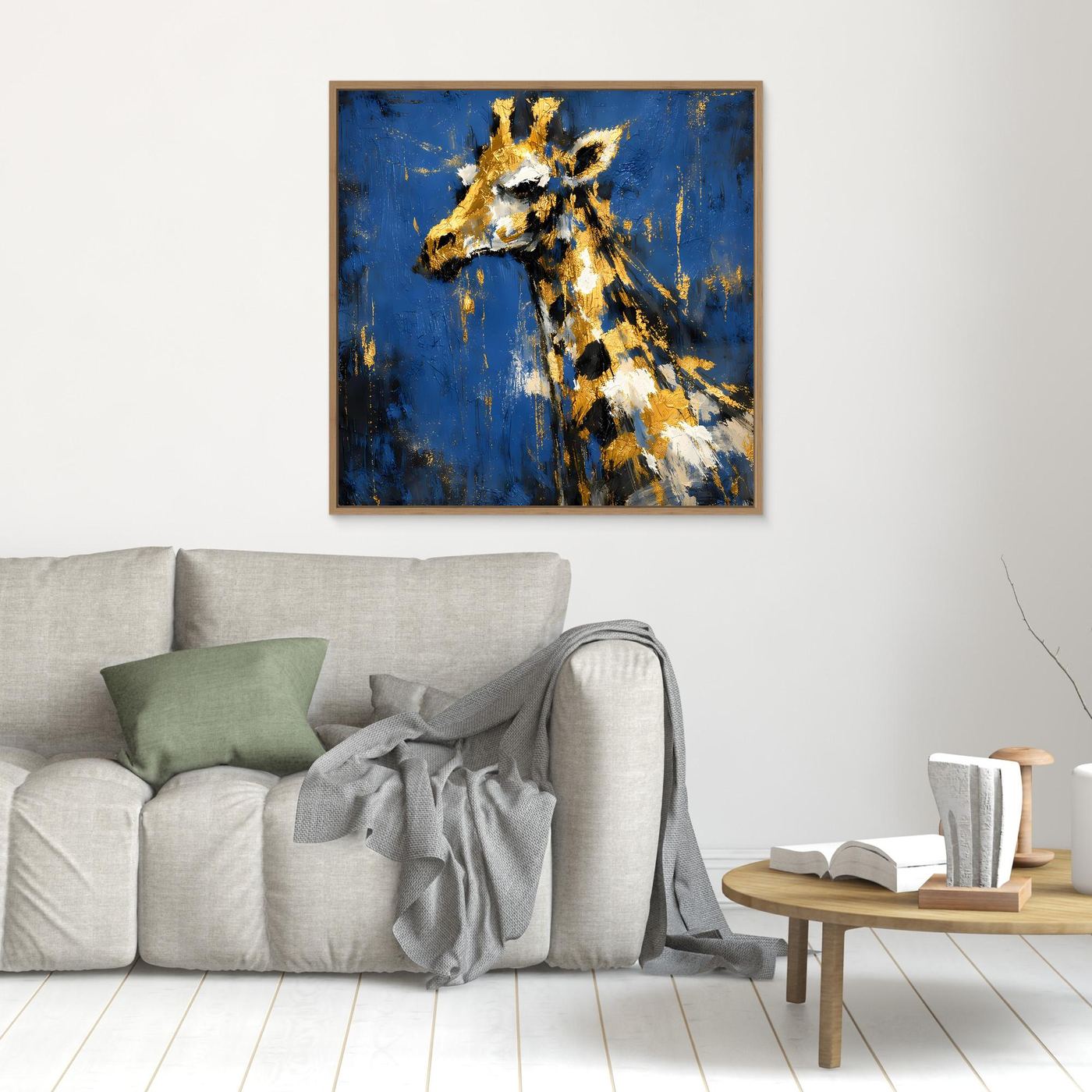 Leinwand Elegante Giraffe in Gold und Blau | Abstraktes Tier Wandbild