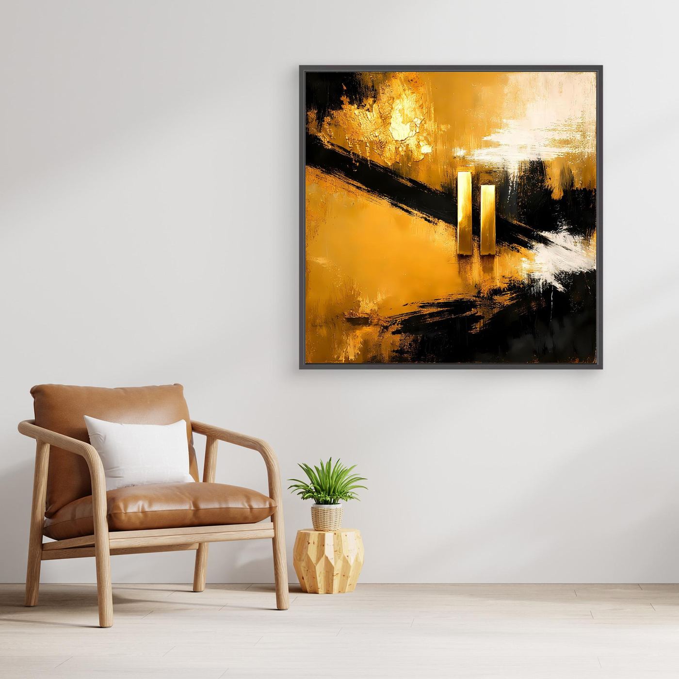 Leinwand Abstrakte Geometrie in Gold und Schwarz | Modernes Minimalistisches Wandbild