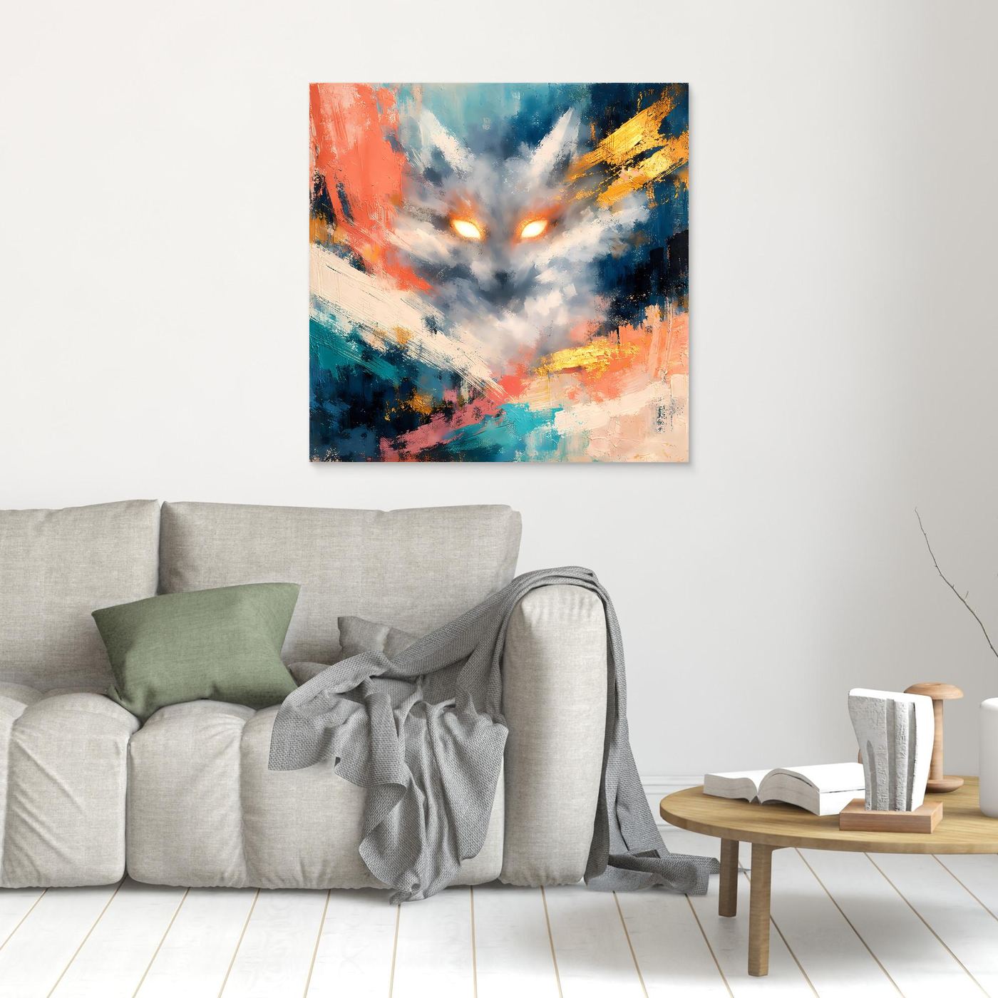 Leinwandbild Abstrakter Kitsune Fuchs | Modernes Japanisches Kunstwerk