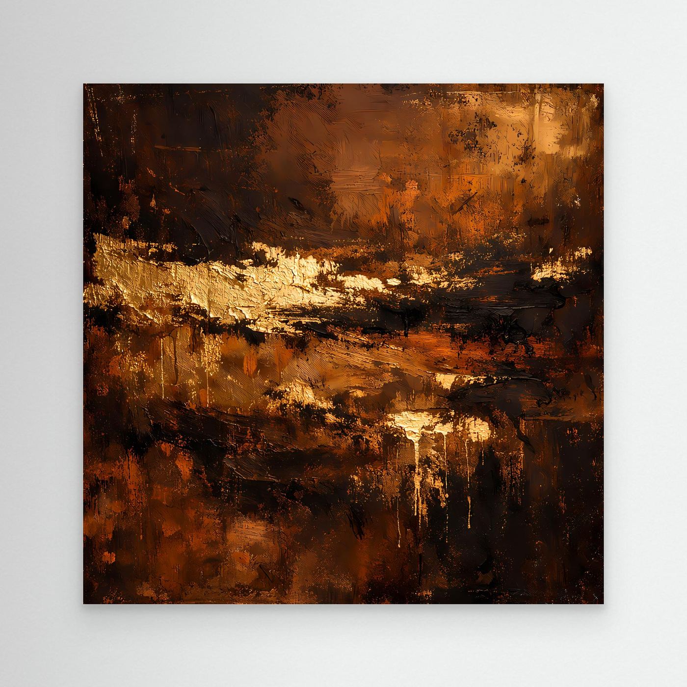 Leinwand Abstraktes Ölgemälde in Gold und Bronze | Modernes Luxus Wandbild