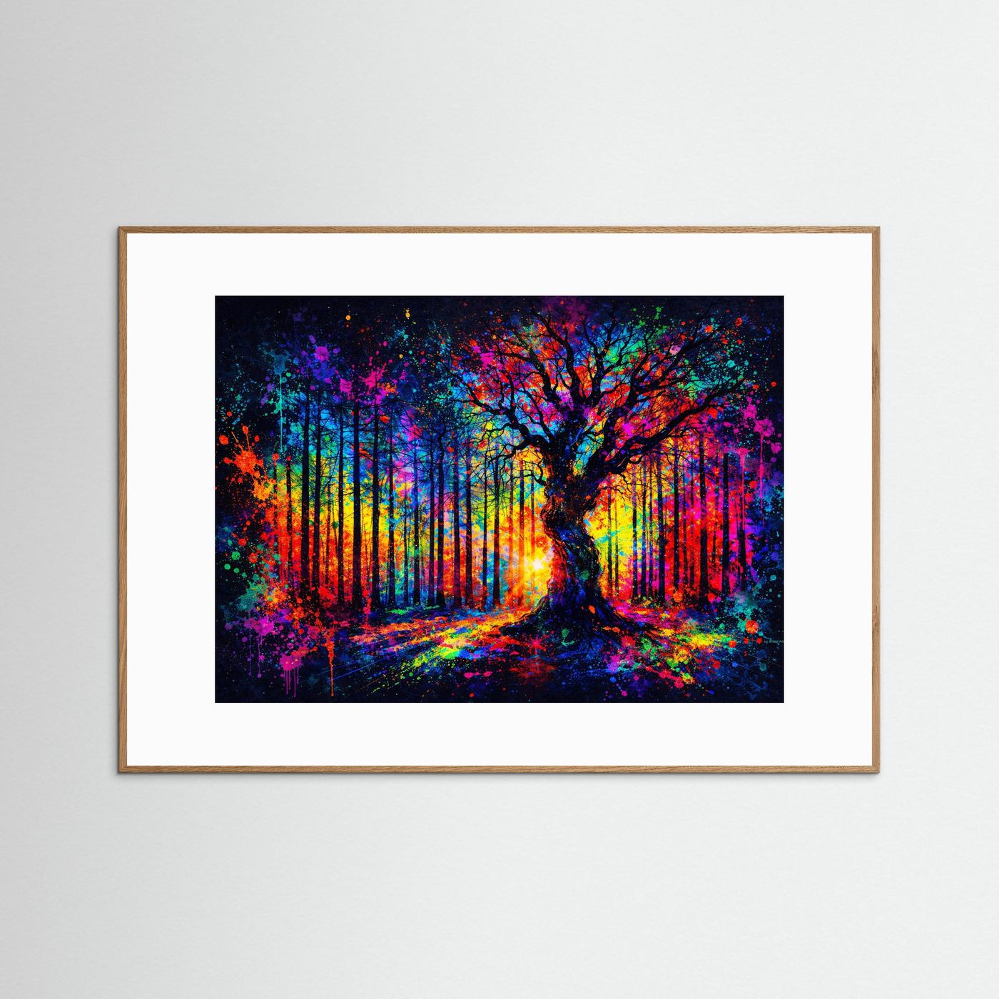 Magischer Zauberwald der Farben | Moderner Kunst Print Querformat Wandbild