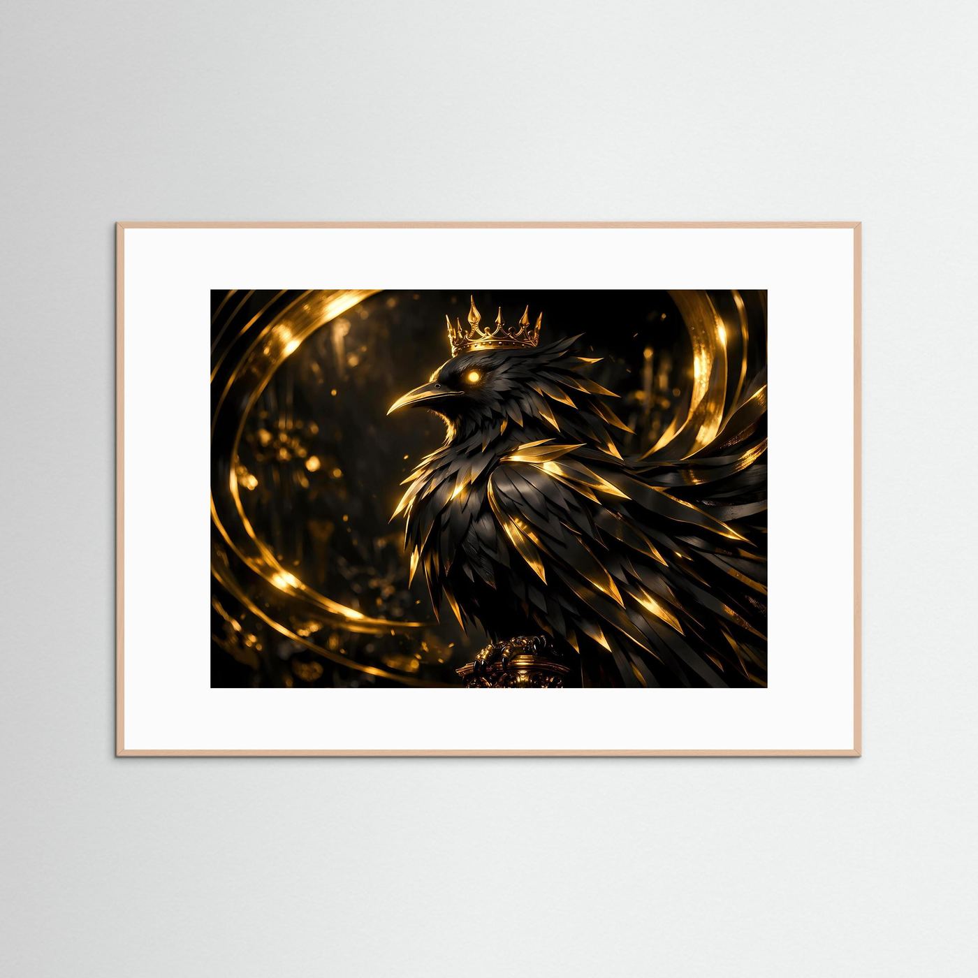 Majestätischer Rabe mit goldener Krone | Edles Fantasy Poster Querformat