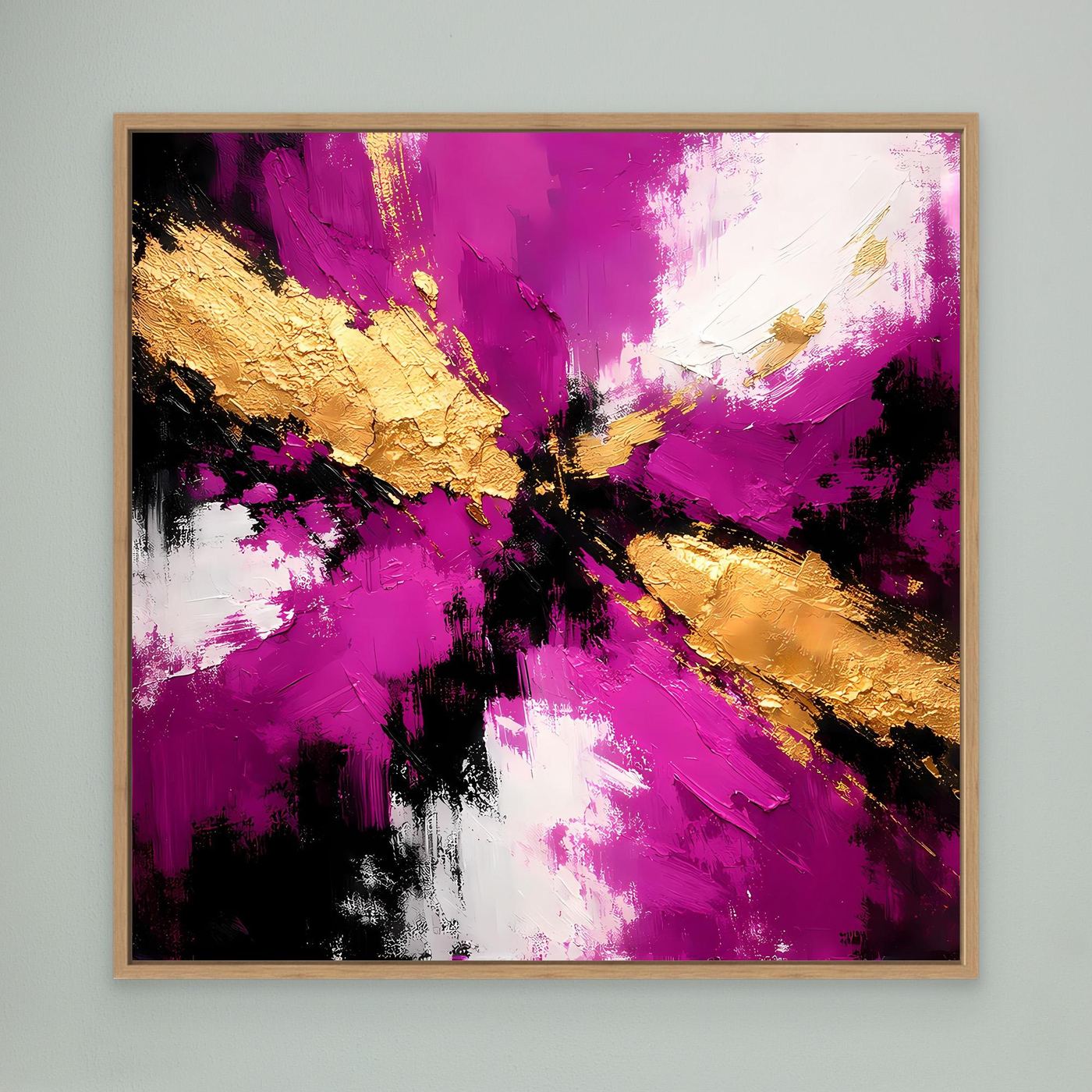 Leinwand Abstraktes Farbenspiel in Magenta und Gold | Modernes Expressives Wandbild