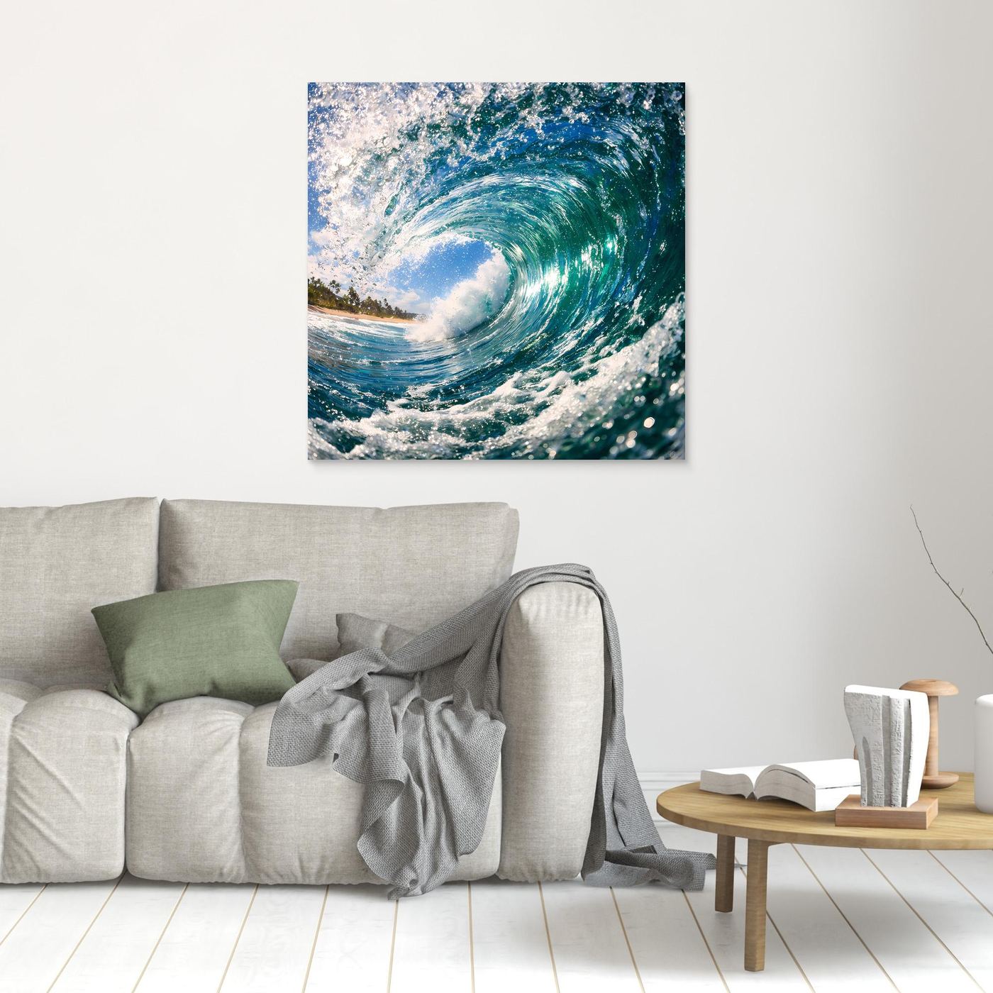 Leinwandbild Ozeanwelle mit türkisblauem Wasser und weißem Schaum, ohne Rahmen