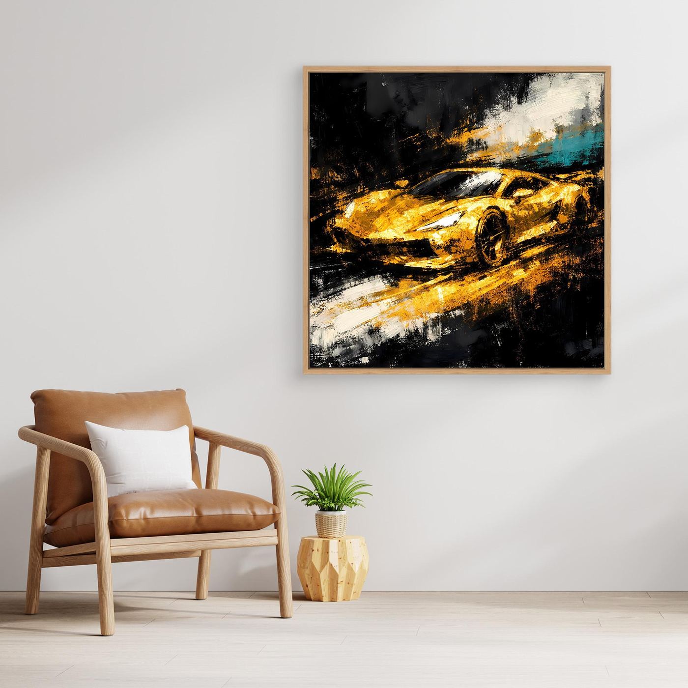 Leinwand Goldener Supersportwagen | Modernes Abstraktes Rennsport Wandbild