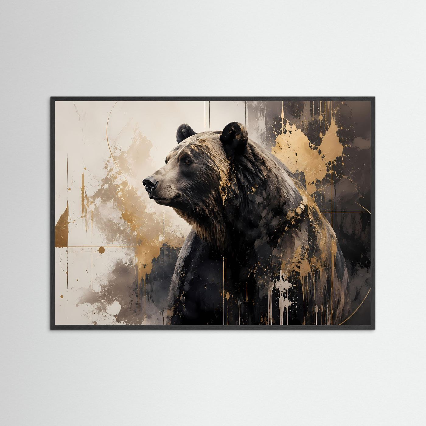 Majestätische Wildnis | Moderner Bär im abstrakten Gold- & Acryl-Stil Poster