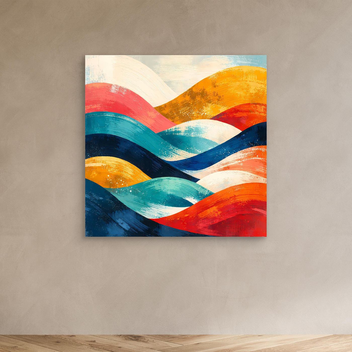 Leinwand Abstrakte Farbenfrohe Hügellandschaft | Modernes Wandbild auf Holz-Keilrahmen