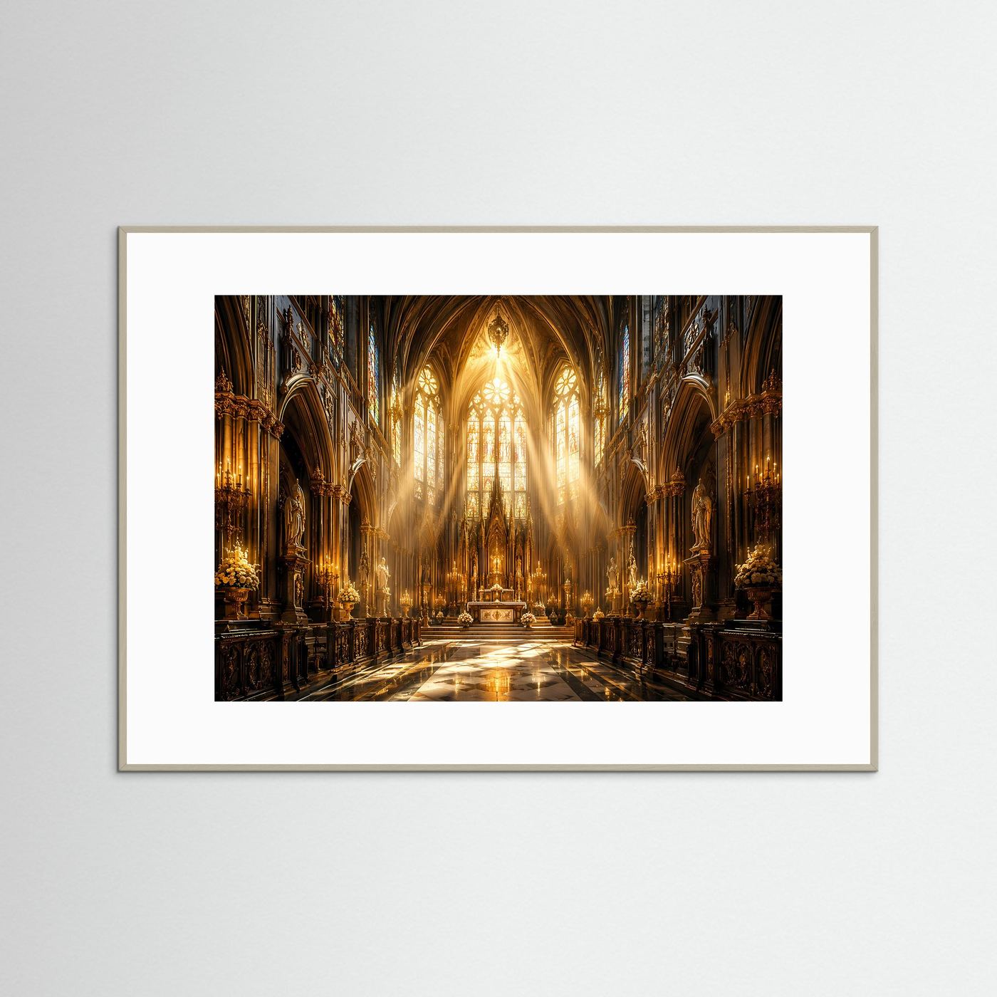 Majestätisches Kirchenschiff im goldenen Licht | Gotische Kathedrale & Architektur Poster