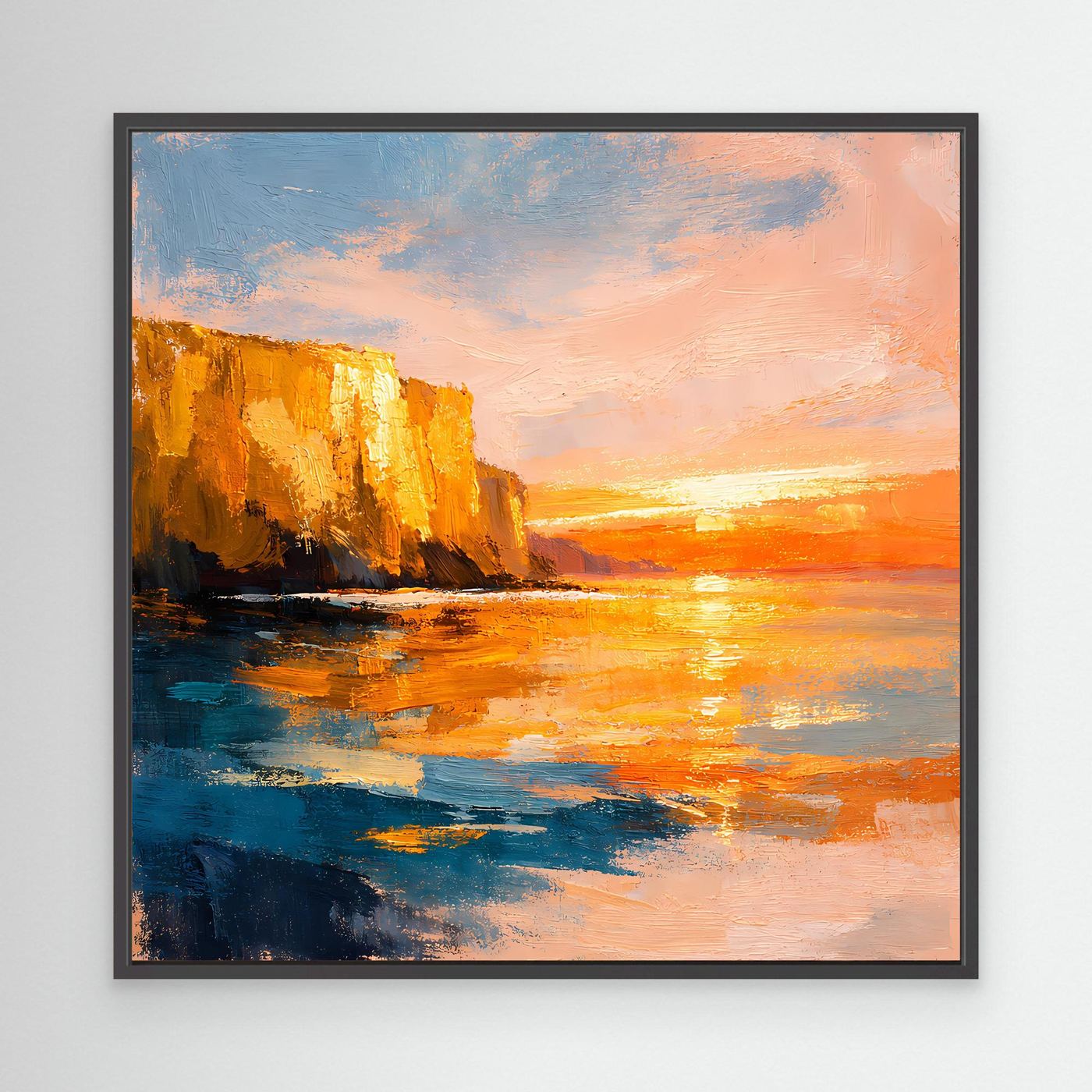 Leinwand Goldener Sonnenuntergang an der Steilküste | Abstraktes Meeres Wandbild