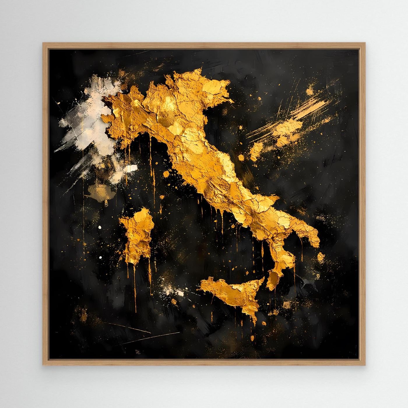 Leinwand Elegante Italienkarte in Gold & Schwarz | Modernes Abstraktes Wandbild