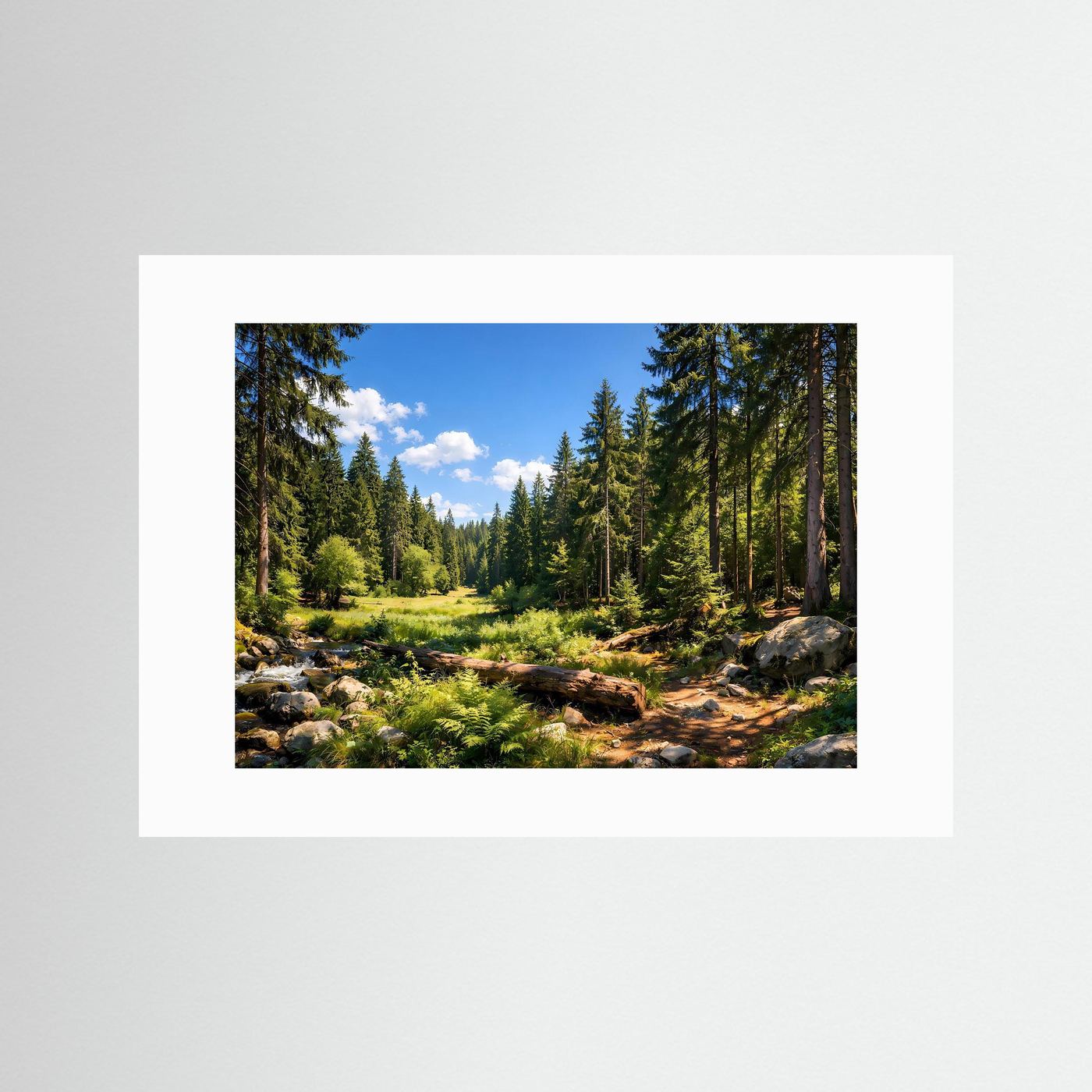 Idyllischer Nadelwald am Bergbach | Panorama Natur Poster Querformat