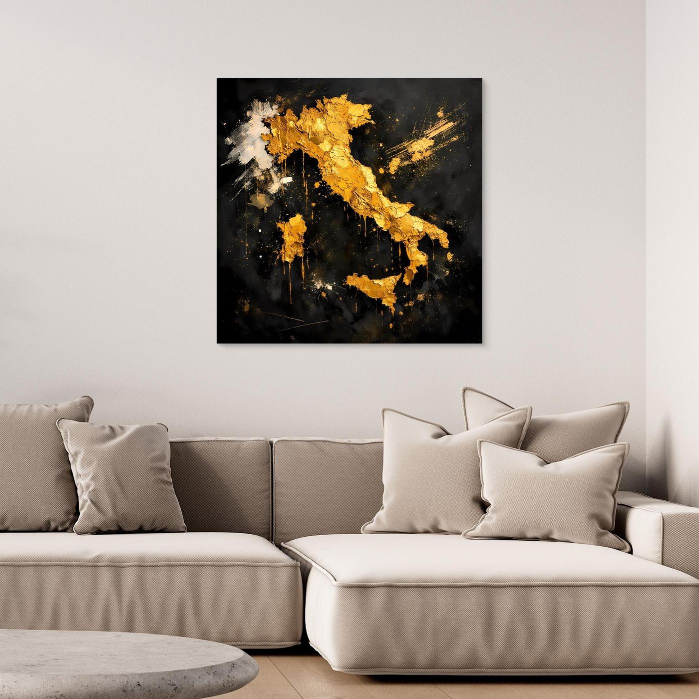 Leinwand Elegante Italienkarte in Gold & Schwarz | Modernes Abstraktes Wandbild