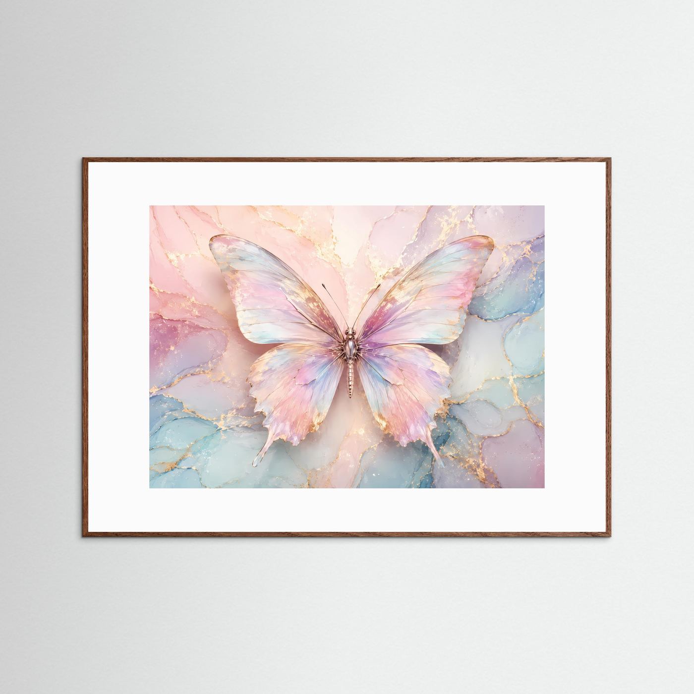 Pastell Schmetterling | Elegantes Wandbild in Rosa, Blau & Gold