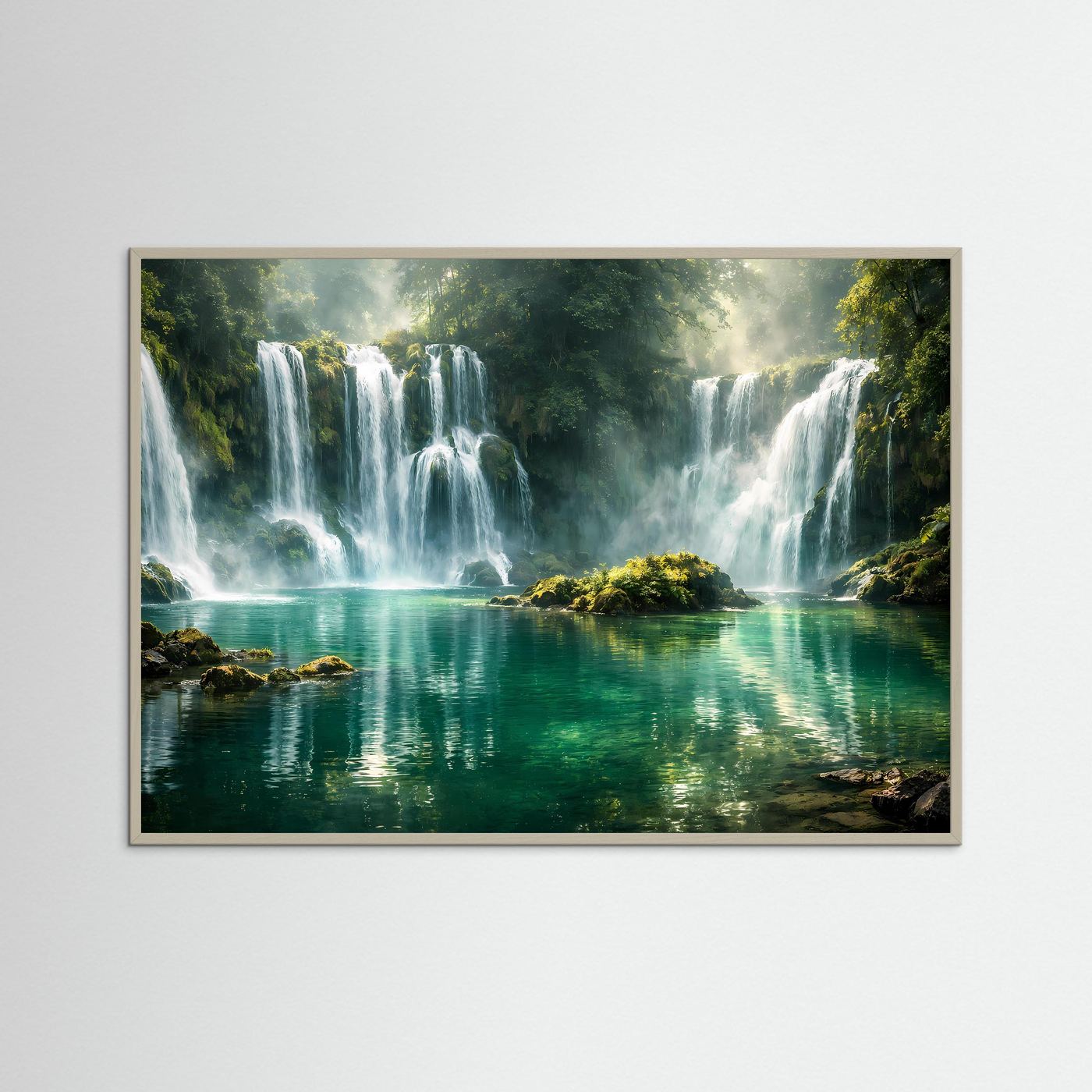 Idyllische Wasserfälle im Dschungel | Türkiser See & Natur Poster Querformat