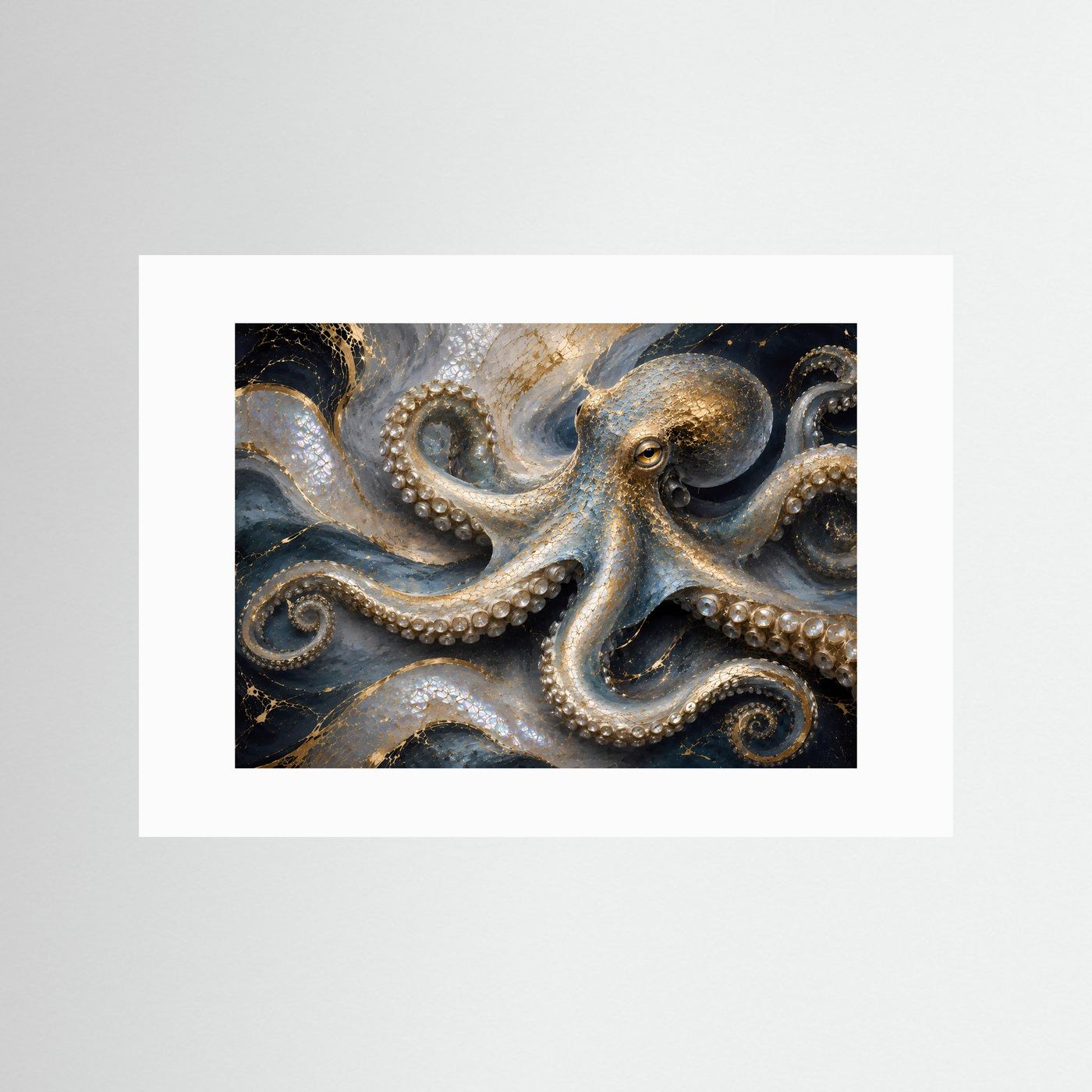 Goldener Oktopus mit Perlmutt | Luxuriöse Meereskunst in Schwarz & Gold