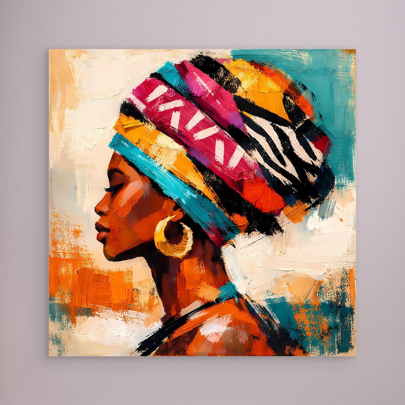 Leinwand Afrikanische Schönheit mit Kopftuch | Abstraktes Modern Art Porträt Wandbild