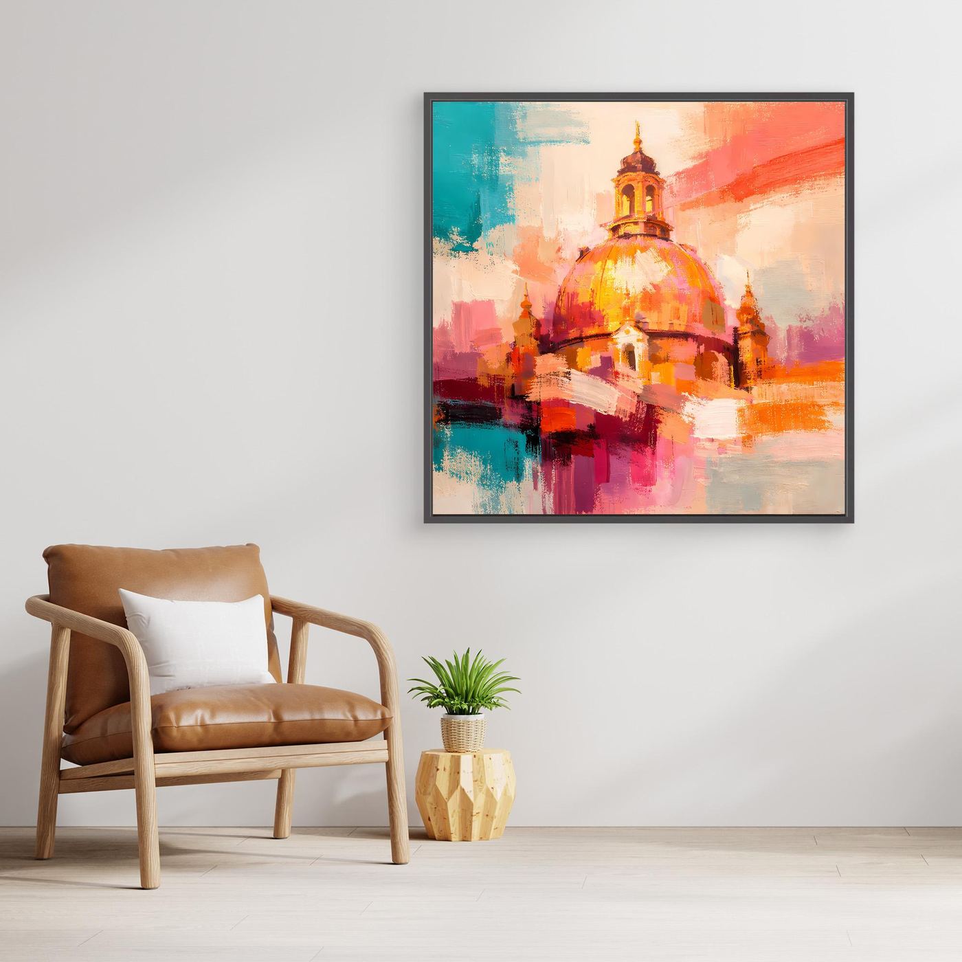 Leinwand Dresden Frauenkirche Wandbild | Abstraktes Architektur Bild Bunt