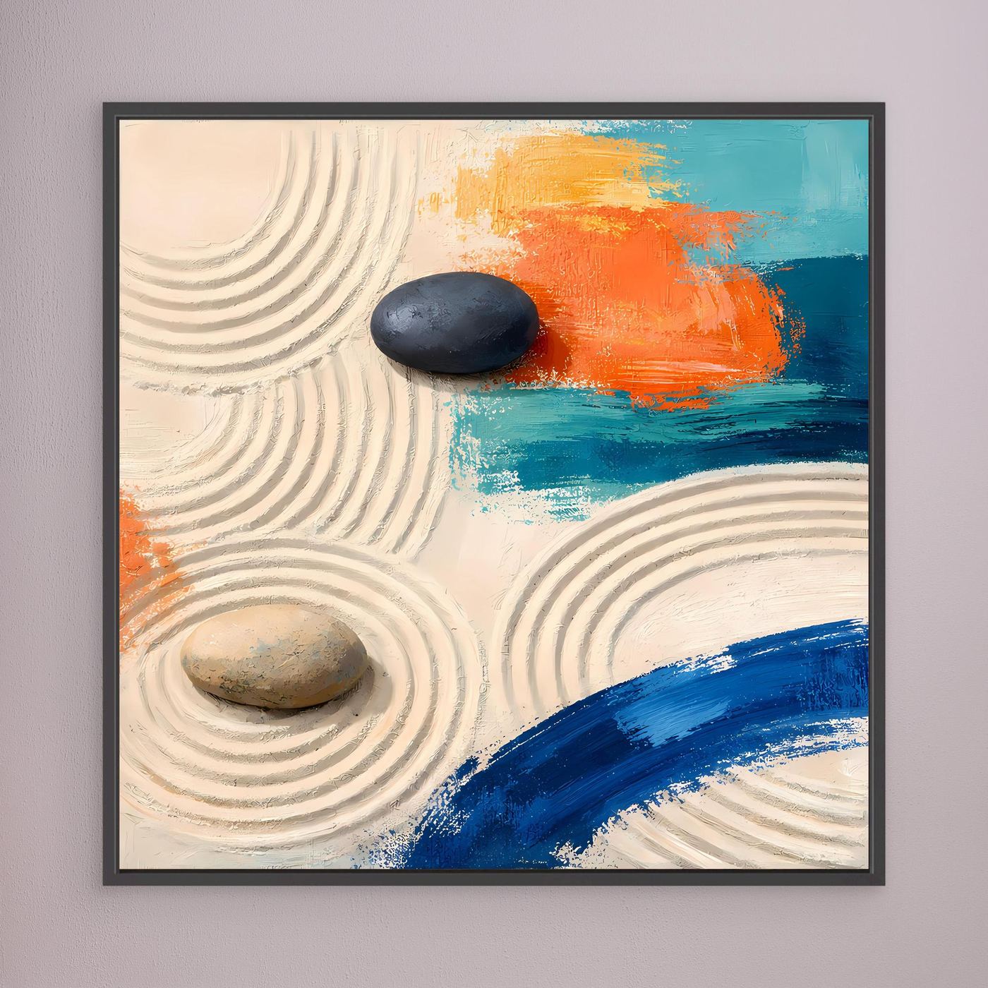 Leinwand Moderner Zen-Garten mit Steinen | Abstraktes Wandbild auf echter Leinwand