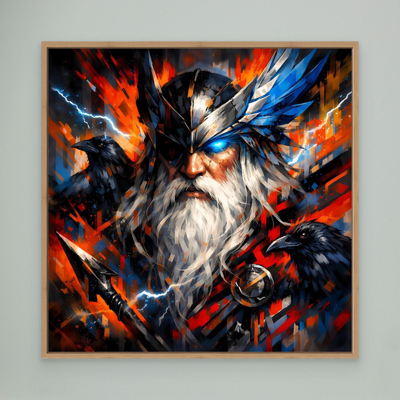 Leinwand Odin der Göttervater mit Raben | Modernes Nordisches Mythologie Wandbild