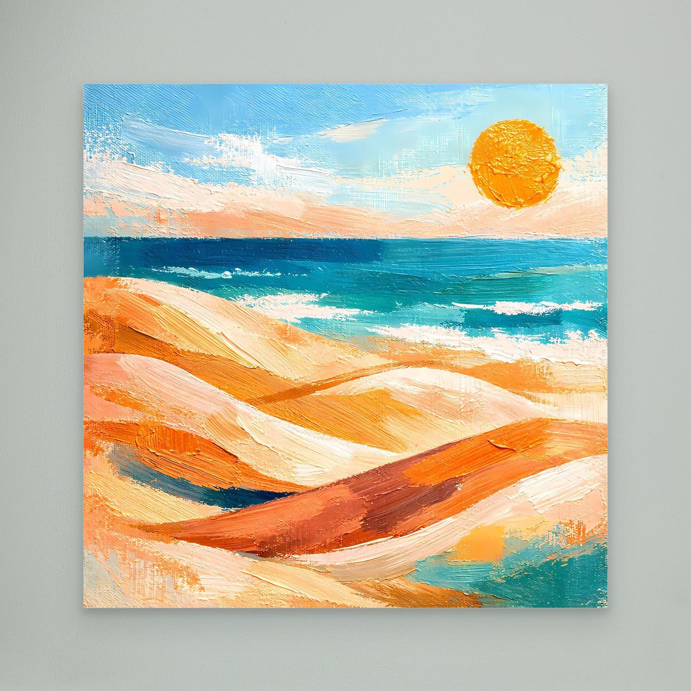 Leinwand-Wandbild mit abstraktem Strand und Meer, Sonnenmotiv, ohne Rahmen